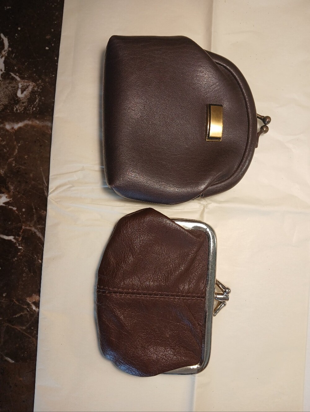 Women's Brown Leather Coin Pouch Set - Classic Two-Piece Wallets
